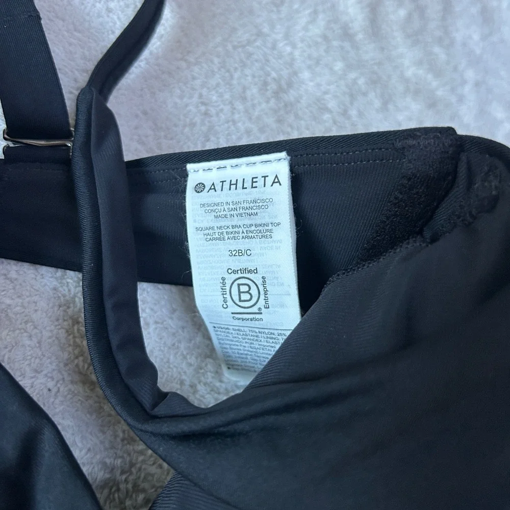 Athleta Square Neck Bra Cup Bikini Top Black Swimwear 32B/C